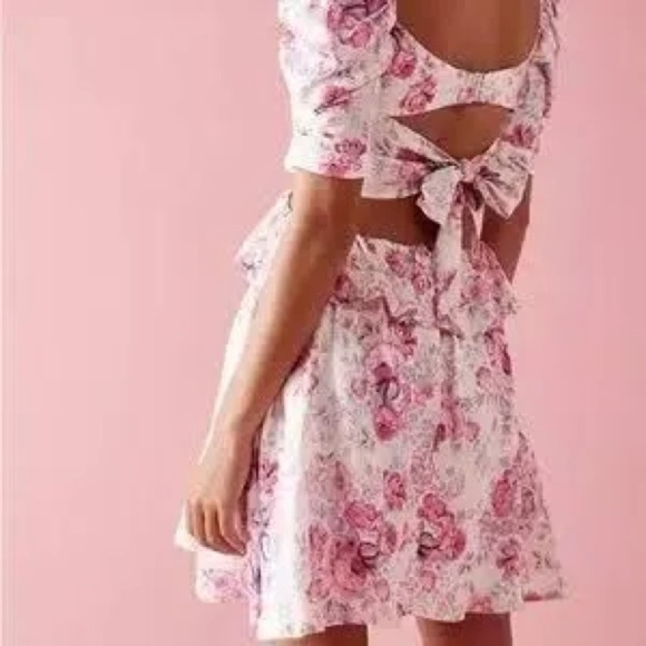 For Love & Lemons White and Pink Floral Lucia Mini Dress Size L - Picture 3 of 14